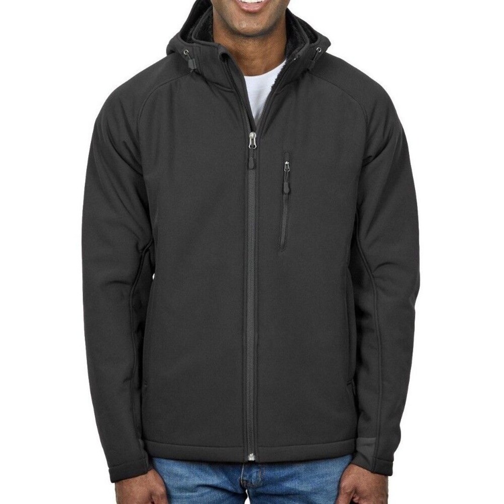 NWT Kirkland Signature Men's Hooded Softshell Jacket Black Fleece Lined Size L